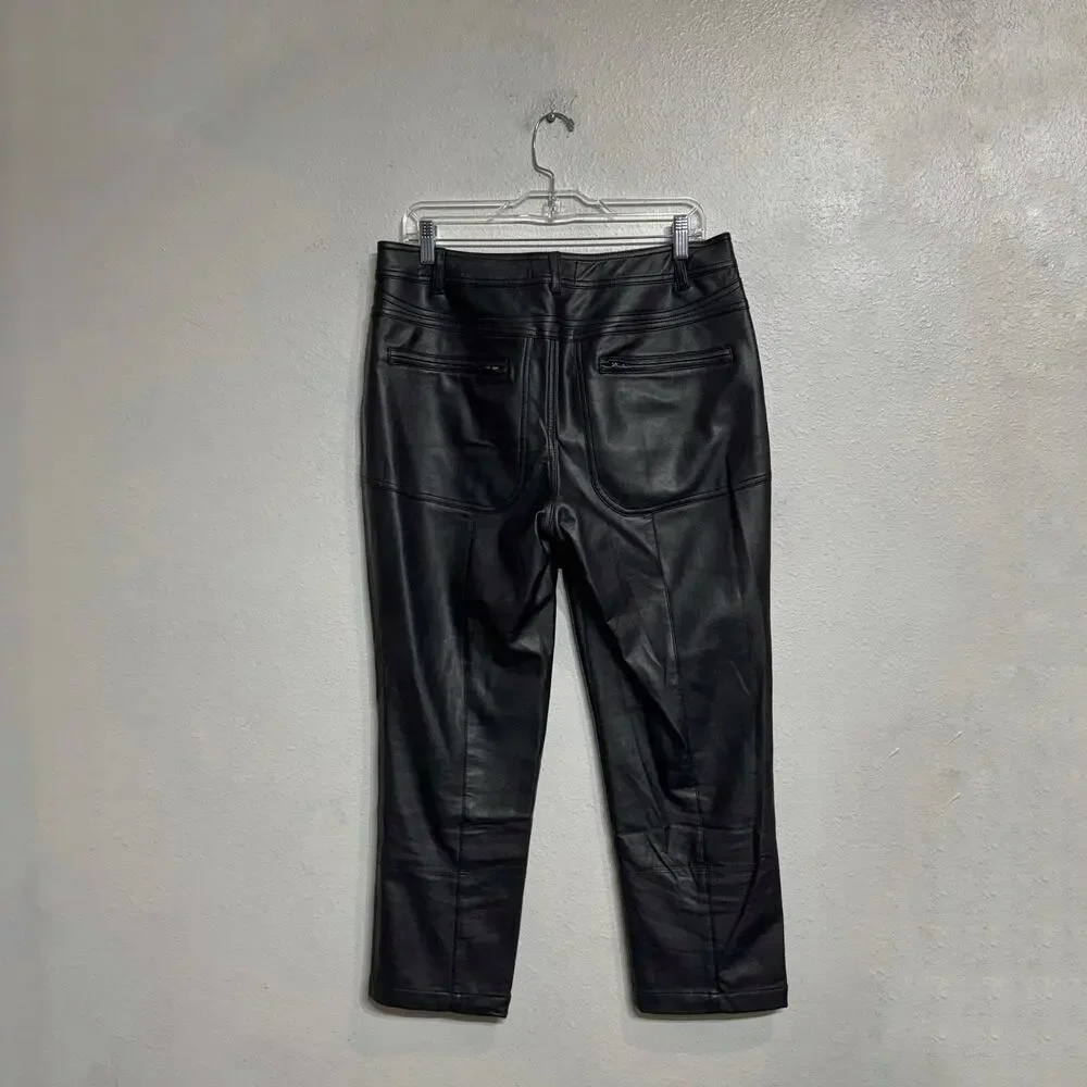 Free People We the Free Black Rebel Vegan Leather Cropped Pants Sz 10